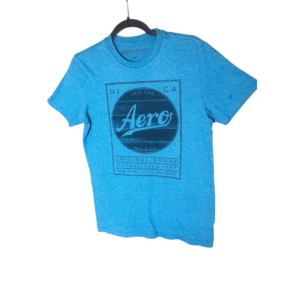 Aeropostale Aero Graphic T-Shirt Heather Blue Short Sleeve Crew Neck Small